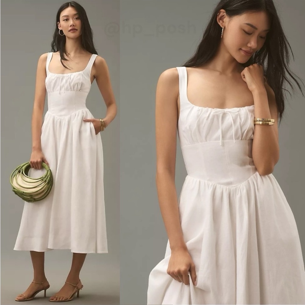 Reformation balia linen milkmaid dress in white - Picture 5 of 11